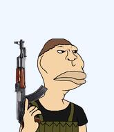 ak-47 bayonet black_shirt brown_hair chicom finger guerilla hand holding_gun lips looking_to_the_right mag_pouch rifle rig subvariant:brazilmutt type-56 variant:meximutt white_skin // 888x1032 // 170.8KB