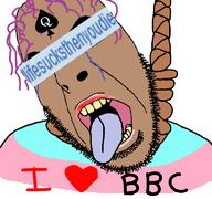 ack bbc brown_skin brown_troonjak crying hanging lifesucksthenyoudie purple_hair queen_of_spades slopjak soybooru stubble tranny variant:bernd variant:cobson // 768x719 // 98.7KB