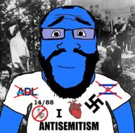 1488 adl antisemitism arm beard blue blue_skin calm closed_mouth clothes dead glasses hanging happy_merchant heart i_love irl_background israel judaism kike leo_frank lynching markiplier murder nazi_germany nazism real rope science shot soyjak subvariant:science_lover swastika tree tshirt variant:markiplier_soyjak // 800x789 // 435.2KB