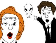alien brown_hair dana_scully fox_mulder orange_hair soy_parody variant:two_pointing_soyjaks x_files // 1534x1200 // 209.3KB
