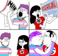 cereal kiss milk nazism tranny transgender_flag variant:chudjak // 722x693 // 430.2KB