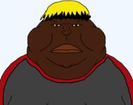 black_skin blond brown_lips chud_(boorufag) chud_(soybooru) closed_mouth clothes fat lips mutt nate soyjak_party tshirt variant:meximutt wig yellow_sclera // 1837x1443 // 198.3KB