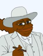 amphibian blue_background cheeks clothes frog hat meta:not_oc nas:pepe pepe pepe_the_frog smile smug suit tail thrembo88_(namefag) trend:squirreljakking white_suit // 736x960 // 255.2KB