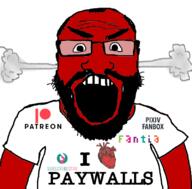 angry arm balding beard clothes fantia fume glasses hair i_love open_mouth patreon paywall pixiv pixiv_fanbox red red_skin soyjak subscribestar subvariant:science_lover text tshirt variant:markiplier_soyjak // 800x789 // 194.4KB