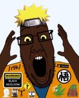 anime barbell black_skin blanket chad_marco donald_trump dragon_ball frog glasses goku hand incel mgtow naruto_(series) neet open_mouth pepe r9k_(4chan) teeth variant:ppp weed wojak yellow_sclera // 1467x1808 // 618.9KB