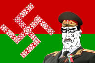 alexander_lukashenko army belarus belarusian cap clothes communism dictator eastern_europe europe european flag flag:belarus hammer_and_sickle hat leader military military_cap military_uniform nazism subvariant:perceptive_chud swastika variant:chudjak white_skin // 760x501 // 90.5KB