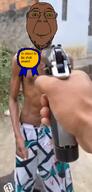 award bald brazil brown_skin first_person grin gun hand holding_pistol imminent_death irl irl_background nigger series:total_nigger_death shirtless variant:bernd yellow_sclera yellow_teeth // 343x713 // 308.2KB
