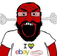 beard clothes ebay fume german_text glasses hair heart i_love logo open_mouth red_skin soyjak subvariant:science_lover text tshirt variant:markiplier_soyjak // 800x789 // 220.2KB