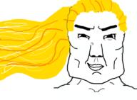 hair long_hair smile smirk smug soyjak subvariant:chuddy variant:chudjak yellow_hair // 800x586 // 151.9KB