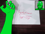 arm checkmark green_skin hand irl meta:namefags nails painted_nails paper smile soycheckmark_(user) subvariant:mustached_gapejak text tinted_glasses variant:gapejak // 1026x790 // 186.2KB