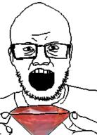ear gem glasses hand holding_gem holding_object open_mouth red ruby soyjak stubble variant:unknown // 180x250 // 17.2KB