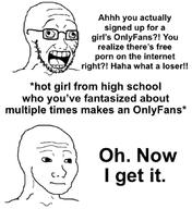 cap clothes crazed glasses hat onlyfans open_mouth reddit soyjak stubble text variant:soyak wojak // 788x861 // 68.9KB