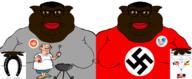 black_skin button centrist clothes ear elon_musk fat grill grilling hair holding_object horseshoe_theory mutt nazism red_lips reddit subvariant:branigger swastika tshirt twitter variant:brandon variant:meximutt yellow_sclera // 2174x894 // 535.1KB