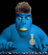 3d award badge beak bird blue_skin closed_mouth computer front_facing glasses hair medal meta:ai_generated smile smug stubble subvariant:cobson_front2 twitter variant:cobson zoomer // 894x1024 // 95.5KB