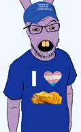 autism blue_shirt brimstone circus_2_(namefag) flag:transgender_pride_flag glasses i_heart i_love i_trans_heart no_nose please_be_patent_i_have_autism purple_skin saliva shirt_with_words soybooru soyjak stubble subvariant:chudplier subvariant:spedjak transgender_flag variant:feraljak variant:tewi yellow_sclera // 924x1495 // 232.5KB