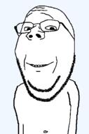 arm glasses smile soyjak stubble subvariant:wholesome_soyjak variant:gapejak // 331x500 // 17.5KB