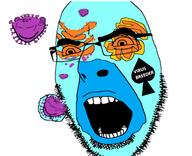 angry bacteria blue_skin cell glasses multiple_soyjaks open_mouth purple_skin smile soyjak spade stubble tattoo variant:cobson variant:impish_soyak_ears virus // 696x564 // 162.8KB