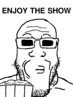 glasses popcorn popcorn_bucket soyjak stubble text variant:markiplier_soyjak // 600x800 // 37.6KB