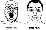 2soyjaks before_after glasses hair mustache open_mouth pol_(4chan) soyjak stubble subvariant:chuddy text variant:a24_slowburn_soyjak variant:chudjak // 984x649 // 199.3KB