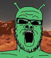 alien antenna black_sclera glasses green_skin mars open_mouth planet sky space stubble variant:a24_slowburn_soyjak // 454x516 // 168.3KB