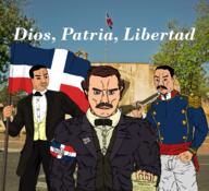 1844 19th_century 27th_february 3soyjaks Dominican Francisco_del_Rosario_Sánchez Juan_Pablo_Duarte artist:haitiandealer blue_eyes blunderbuss clothes dominican_republic february_27 flag:dominican_republic gun holding_flag holding_gun holding_object independence manifesto mestizo military_uniform mulatto muscles mustache nationalism ramón_matias_mella spanish_text subvariant:chudjak_front subvariant:muscular_chud subvariant:muscular_chud2 variant:chudjak // 2000x1820 // 1.5MB