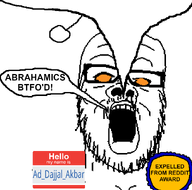 Ad_Dajjal_Akbar(user) antenna atheistcuck award forehead_lines glasses hello_my_name_is_(sticker) lip lips looking_up meta:namefags neck nose open_mouth orange_eyes plebbit reddit redditard snoo snoo_antenna soyjak speech_bubble speech_bubble_empty stubble text transparent variant:a24_slowburn_soyjak white_background // 1200x1187 // 46.0KB