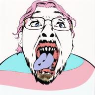blue_eyes clothes flag glasses lipstick meta:ai_generated open_mouth soyjak stubble teeth tongue tranny variant:bernd // 640x640 // 465.3KB