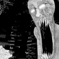 afraid art glasses glowing_glasses horror nordic_chad open_mouth schizo sharp_teeth soyjak subvariant:schizojak variant:markiplier_soyjak vein // 960x960 // 356.7KB