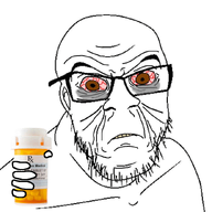 angry animated bloodshot_eyes brown_eyes ear giving glasses hand holding_object meds soyjak stubble variant:feraljak // 924x845 // 1.7MB