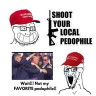 2soyjaks clothes donald_trump glasses hat maga maga_hat meta:leaky open_mouth pedophile soyjak stubble text variant:soyak // 923x923 // 95.6KB