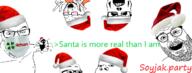4chan angry arm blush bug christmas closed_eyes clothes glasses greentext hat mask meta:banner multiple_soyjaks open_mouth santa_hat skeleton soyjak_party spider stubble subvariant:wewjak text variant:feraljak variant:impish variant:its_out_get_in_here variant:markiplier_soyjak variant:soyak // 703x267 // 142.8KB
