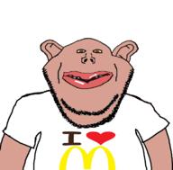 angry arm beard clothes fume glasses i_love mcdonalds mutt open_mouth red science soyjak subvariant:impish_amerimutt tshirt variant:impish_soyak_ears white_shirt // 800x789 // 159.2KB
