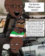 bald beard black_skin brown_skin car driving flag:iran glasses iran looking_to_the_left meme mustache muttoid nigger open_mouth persia persian red_lips scared shia shitskin soyjak stubble subhuman subvariant:soyak_(concerned) teeth text variant:soyak // 490x604 // 373.7KB