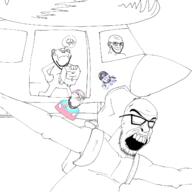 angry badge ear full_body gem gem_skin hair helicopter holding_object multiple_soyjaks mustache objectsoy open_mouth parachute purple_hair redraw smile smug speech_bubble stubble subvariant:lawrence tranny variant:feraljak variant:impish_soyak_ears variant:markiplier_soyjak variant:soyak // 1378x1378 // 377.1KB