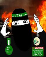 alqassam arab arabic arabic_text award badge black_mask black_shirt fire hamas hand headband irl_background islam israel jihad mask meta:tagme no_glasses palestine total_kike_destruction variant:ppp // 1000x1233 // 813.1KB