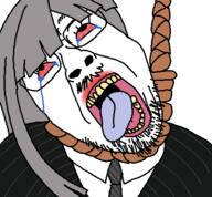 bloodshot_eyes clothes crying funamusea glasses gray_hair gris hair hanging long_hair open_mouth rope stubble suit suit_and_tie tranny variant:bernd white_background // 450x417 // 22.5KB