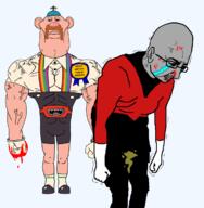 alien anime award beaten belly_bag blood blood_drip blood_from_mouth blood_on_face bloodshot_eyes cartoon cartoon_network cleft_chin closed_mouth crying dragon_ball dragon_ball_super ear glasses glove grey_alien gynaecomastia jiren mustache nosebleed piss propeller_hat subvariant:impington subvariant:muscular_chud suspenders uncle_grandpa variant:chudjak variant:impish_soyak_ears vein // 697x712 // 132.8KB