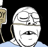 closed_eyes deformed glasses gown hospital intravenous_drip nasal_cannula open_mouth sad soy soyjak stubble subvariant:emmanuel subvariant:wholesome_soyjak text variant:gapejak // 752x738 // 108.7KB