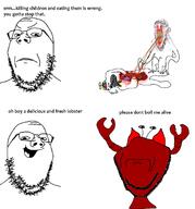 angry children cooking eating gore hohol lobster red_skin smile soyjak variant:feraljak variant:gapejak variant:impish_soyak_ears wholesome // 1920x2060 // 257.2KB