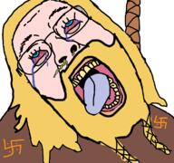 aryan beard bloodshot_eyes blue_eyes clothes crying flag glasses hair hanging indo-european indo_european mucus mustache nordic open_mouth rope soyjak steppe subvariant:bernhardt suicide tongue variant:bernd white_skin yellow_hair yellow_teeth // 768x719 // 106.0KB