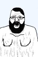 beard fat glasses gynaecomastia hair hairy open_mouth soyjak variant:unknown // 471x720 // 69.2KB
