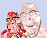 2soyjaks closed_eyes closed_mouth crying gem gem_skin glasses hair laughing looking_at_you neutral open_mouth red_skin ruby schlog_color_event soyjak soyjak_blog stubble threat_level_red variant:cobson // 469x385 // 223.0KB