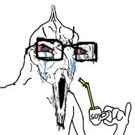 brain crying cup drinking_straw glasses hand holding_object mug open_mouth small_brain soyjak stretched_mouth stubble variant:soyak zoomed // 786x782 // 135.6KB