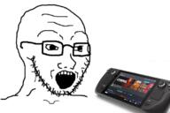 glasses open_mouth soyjak steam_(platform) steam_deck stubble variant:soyak video_game // 678x452 // 142.7KB