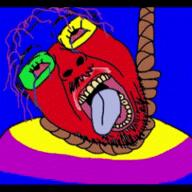 animated colorful glasses hanging open_mouth purple_hair rope soyjak spinning stubble tranny variant:bernd // 240x240 // 95.0KB