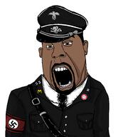 badge beard clothes ear hair hat mcdonalds military_cap nazism necktie open_mouth pol_(4chan) schutzstaffel soyjak swastika variant:cobson // 1324x1362 // 82.1KB