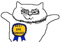 animal award cat closed_mouth fusion glasses smug stubble subvariant:soyak_(smug) text variant:catjak variant:soyak // 701x492 // 16.0KB