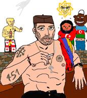 451 arm armenia armenian_eternity_symbol azerbaijan beard black_skin brown_eyes brown_hair brown_skin cigarette clock clothes firesteels flag full_body georgia half_body hat nas:tyrone necklace orthodox_cross shirtless stubble subvariant:muscular_chud tattoo turkiye variant:chudjak variant:tyronejak wall white_skin yellow_skin // 865x966 // 720.4KB