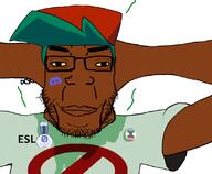 award blue_hair boyfriend_(friday_night_funkin') brown_skin discord discord_logo_facial_mark esl facial_mark flies fnf_pedo friday_night_funkin' green_shirt hands_behind_head map_(pedophile) no_sign pedophile stinky sweat_stain sweating variant:markiplier_soyjak yellow_eyes // 802x660 // 133.3KB