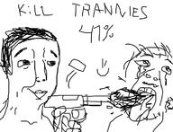 2soyjaks crying death firearm gun hair hand holding_gun holding_object holding_pistol mustache oekaki open_mouth pistol shooting smile soyjak stubble text tongue tranny variant:bernd variant:chudjak weapon // 764x584 // 88.5KB